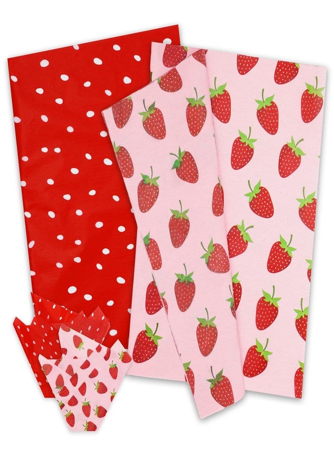 Whaline 100 Sheet Strawberry Tissue Paper Red Pink Strawberry Dots Gift Wrapping Paper Sweet Fruity DIY Craft Paper for Holiday Party Wedding Birthday Home Office School Decoration, 14 x 20 Inch - Image 1